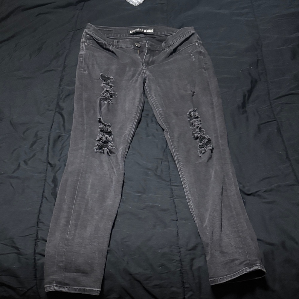 Express Black Denim Jeans with Logo Waistband